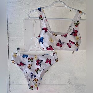 ⭐️HOST PICK⭐️ Shein White Butterfly Bikini Matching 2 Piece Set Medium